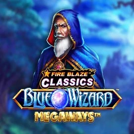 Official Slots logo: Fire Blaze Blue Wizard Megaways by Rarestone Gaming at Fugu Casino